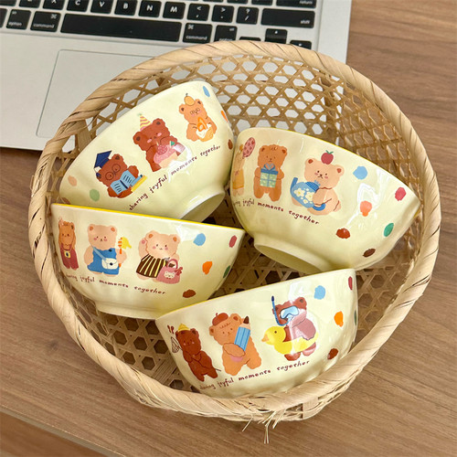 波点小熊仔卡通陶瓷碗