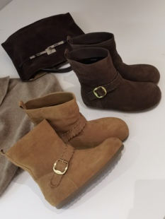 米诗思新款磨砂牛皮勃肯鞋秋冬新款时尚复靴子平底小踝靴短筒8165