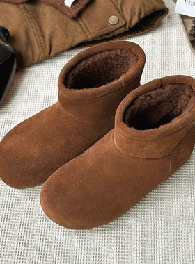 米诗思新款加绒真皮雪地靴女冬季保暖加厚棉鞋厚底增高勃肯靴8781