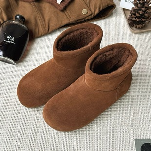 米诗思新款加绒真皮雪地靴女冬季保暖加厚棉鞋厚底增高勃肯靴8781