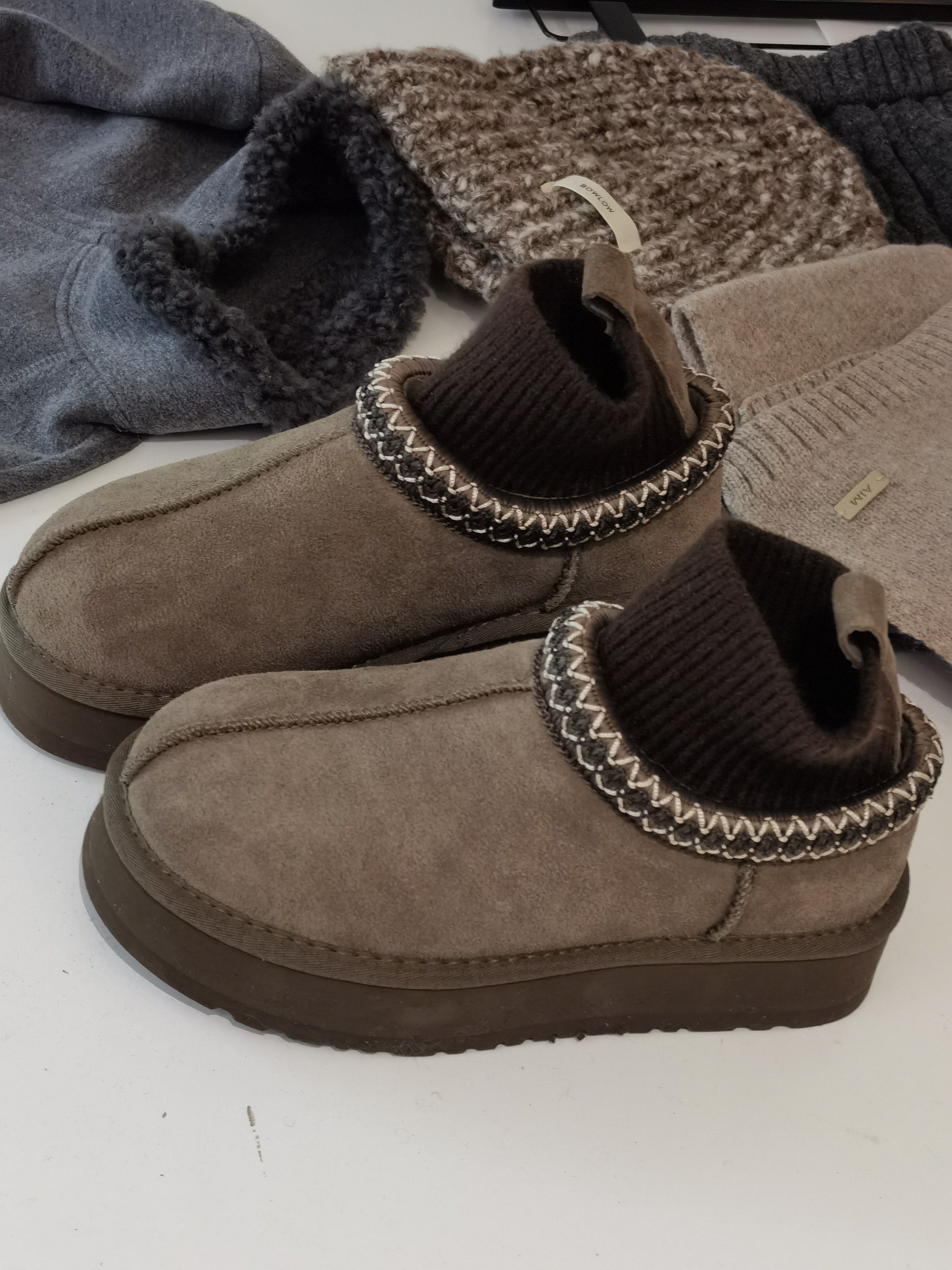 雪地靴女冬皮毛一体厚底毛线筒磨砂牛皮针织款保暖袜口一脚蹬复古,女鞋,时尚雪地靴,淘宝优惠券,粉丝福利购,淘宝优惠卷