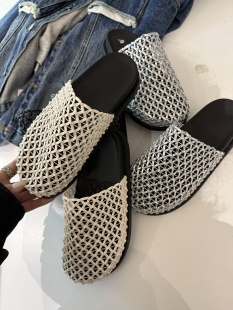 编织网透包头拖鞋 欧洲站平底拖鞋 2026夏新款 韩系镂空网面女鞋
