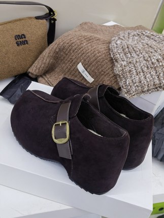 内增高7厘米厚底真皮羊绒勃肯鞋女款秋冬季新款休闲一脚蹬土豆鞋