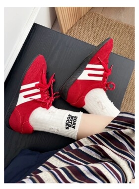 牛皮复古红色德训鞋女2025新款百搭透气休闲轻便舒适运动板鞋1808