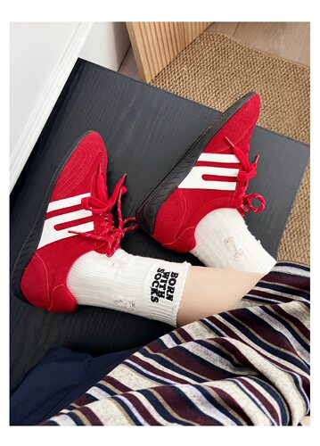 牛皮复古红色德训鞋女2025新款百搭透气休闲轻便舒适运动板鞋1808