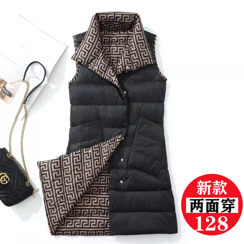双面穿轻薄羽绒马甲女中长款2022年新款过膝修身白鸭绒背心外套冬