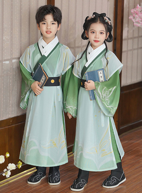 儿童汉服男童国学服女童小学生古装书童服装三字经开笔礼演出服秋