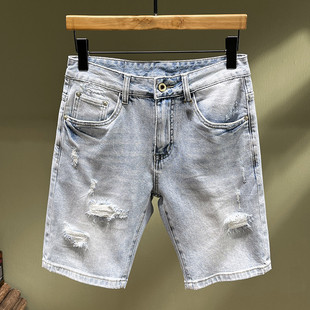 夏季个性破洞牛仔短裤男款时尚潮流痞帅休闲五分裤乞丐破烂中裤子