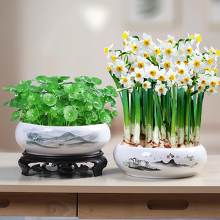 无孔铜钱草花盆陶瓷清仓水仙睡莲碗莲荷花水培容器多肉大号盆栽盆