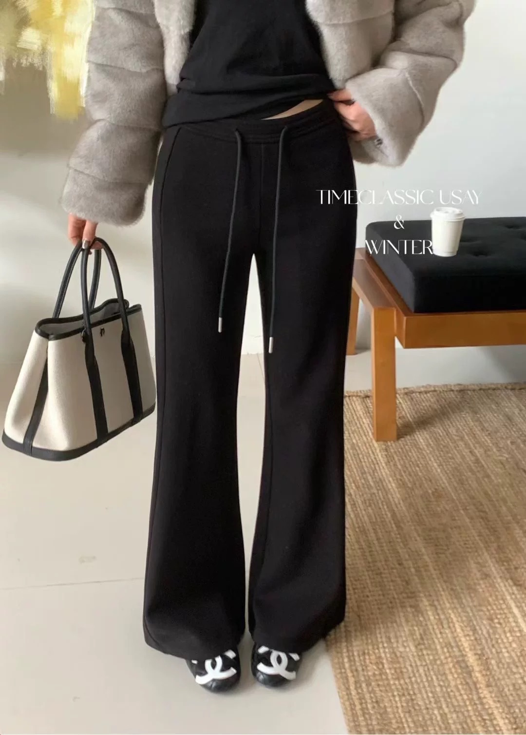 韩系2025冬季新款百搭显瘦设计感高腰显瘦微喇休闲裤加绒卫裤女