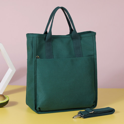 单肩手提斜跨竖款大容量帆布包