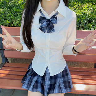 川岛私立学院收腰衬衫小众白色衬衣日系学院风格裙套装女初田町JK