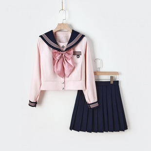 川岛私立学院季水手服收腰jk制服学院风长袖短袖女校供百褶箱褶裙