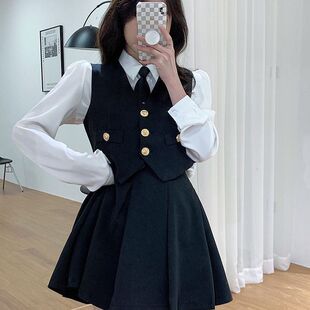 春季学院风马甲衬衫两件套女小个子网红炸街制服套装川岛私立学院