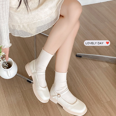 梗豆物语子女春秋堆堆袜竖条精梳棉木耳边韩系学院风jk可爱中筒袜