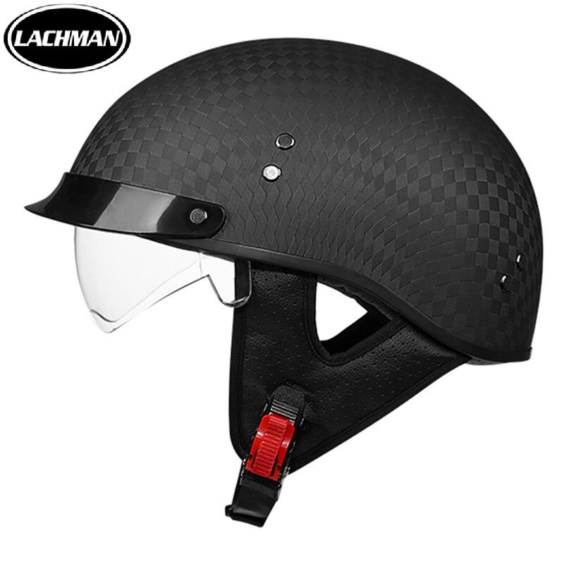 正品12K碳纤维半盔夏季男摩托车轻便复古哈雷机车头盔夏天3C认证