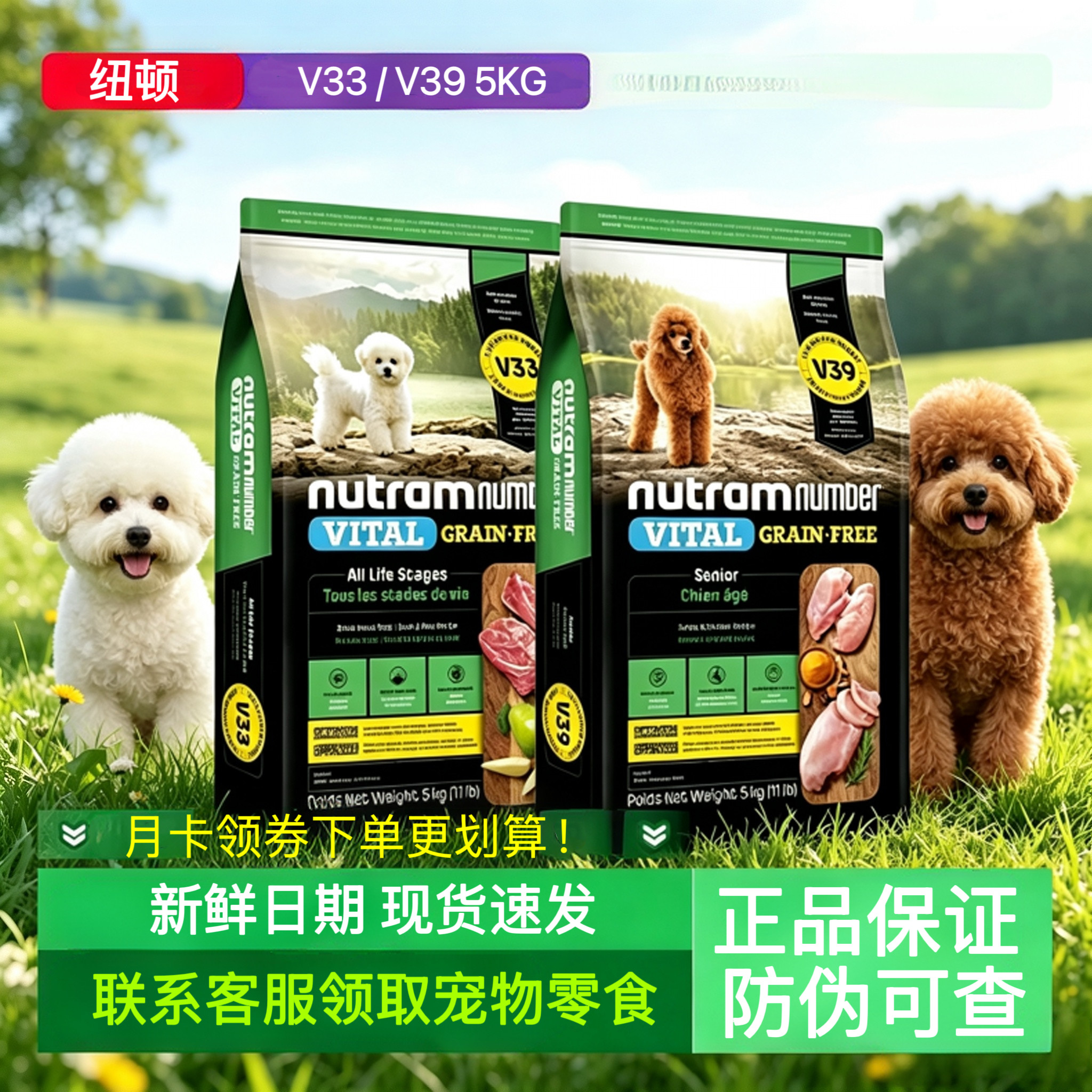 纽顿狗粮小型犬V33鸭肉梨比熊泰迪V39鸡肉老年犬通用成幼犬粮5kg
