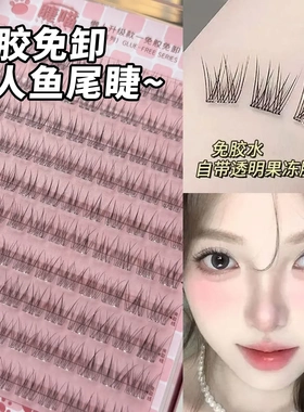 自然款分段式妈生感假睫毛透明梗宽鱼尾仿真单簇素颜日常懒人新手