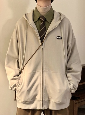 NAGAWL春秋美式复古重磅cityboy灰色情侣连帽拉链开衫卫衣外套男