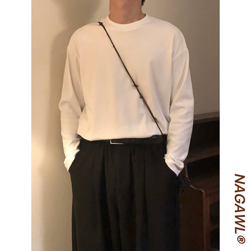 NAGAWL日系复古圆领长袖T恤男女宽松款德绒打底衫慵懒感潮牌上衣