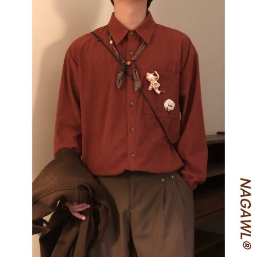 NAGAWL2026秋季复古肌理小猫配饰衬衫oversize复古氛围感长袖衬衣