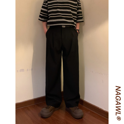 NAGAWL夏季美式复古纯色宽松直简阔腿裤子休闲百搭西裤长裤男女潮
