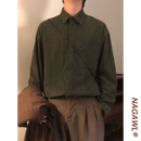 NAGAWL秋季美式复古宽松学院风休闲简约纯色百搭长袖衬衫叠穿上衣