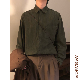 衬衫 复古宽松学院风休闲简约纯色百搭长袖 叠穿上衣 美式 NAGAWL秋季