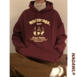 Демисезонная ретро флисовая бордовая толстовка с капюшоном подходит для мужчин и женщин, куртка, в американском стиле, свободный крой, оверсайз