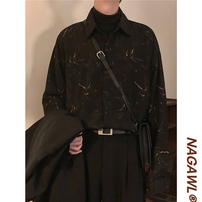 NAGAWL春秋季新款宽松美式复古港风学生潮流长袖衬衫外套男高级感