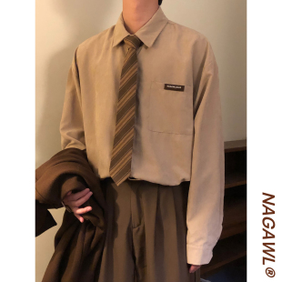 男纯色百搭打底衫 NAGAWL港风休闲新款 衬衫 复古长袖 高级感 宽松美式