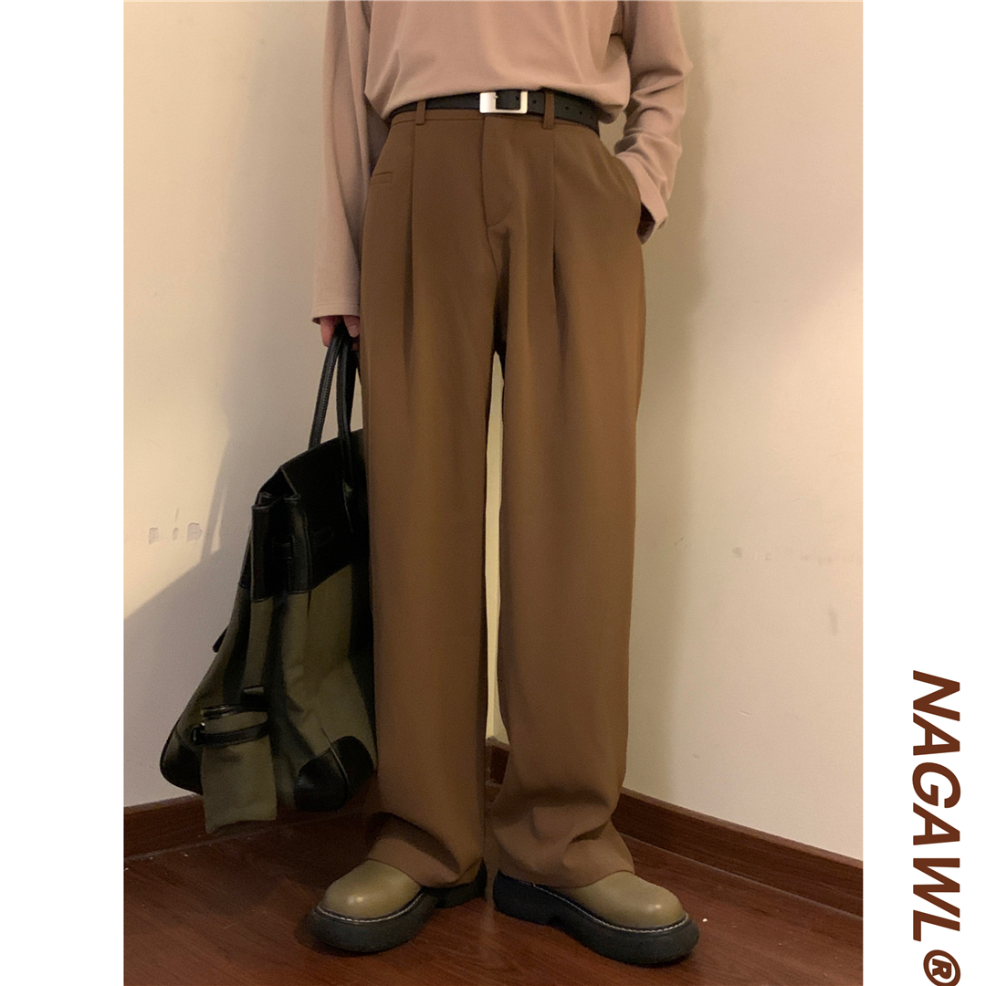NAGAWL秋冬宽松日系复古直筒显瘦青春流行长裤休闲裤咖色西裤男女