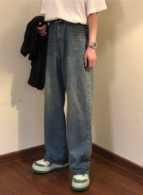 NAGAWL2025夏季新款美式复古宽松潮流直筒休闲牛仔裤男浅蓝色裤子