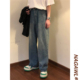 新款 美式 复古宽松潮流直筒休闲牛仔裤 NAGAWL2025夏季 男浅蓝色裤 子