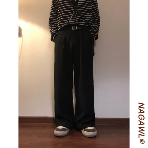 NAGAWL早秋新款纯色宽松直筒阔腿西裤男韩系百搭简约垂感休闲裤子