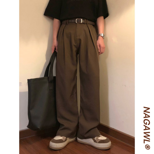 NAGAWL夏季美式复古西裤休闲百搭直简阔腿褶皱宽松简约长裤男女潮