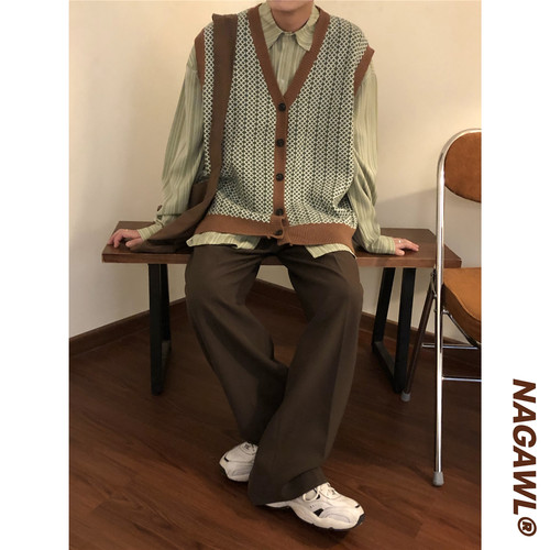 nagawl复古宽松显瘦咖色西装裤子
