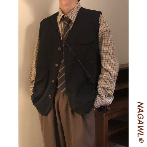 NAGAWL2026日系复古工装马甲男多口袋百搭叠穿高级感背心外套上衣