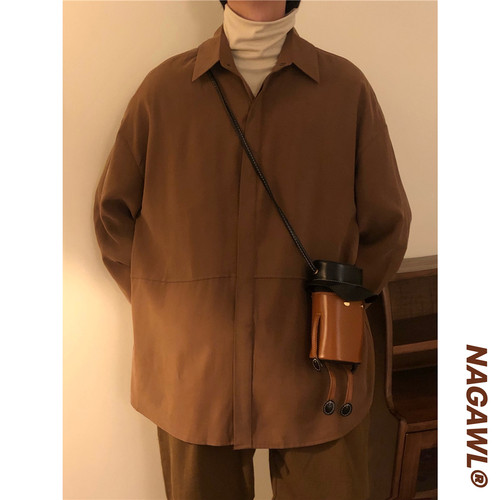 nagawl冬季日系复古长袖衬衫