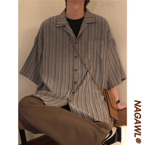 nagawl立领短袖衬衫日系复古
