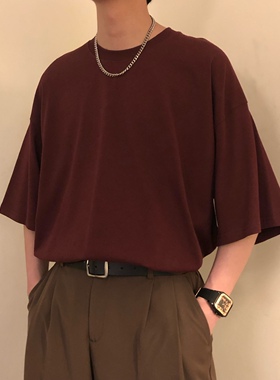 NAGAWL纯色短袖t恤宽松重磅230g双纱白色打底衫日系复古半袖男女