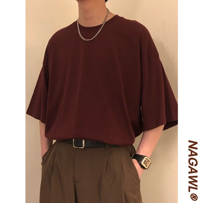 nagawl纯色短袖打底衫日系复古