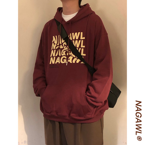 NAGAWL潮牌原创字母印花宽松长袖卫衣秋季新款美式复古百搭外套男