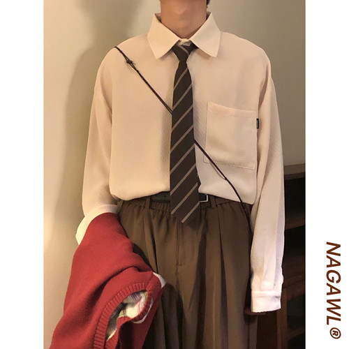 NAGAWL韩系复古学院风长袖衬衫男女秋季新款休闲宽松百搭简约上衣