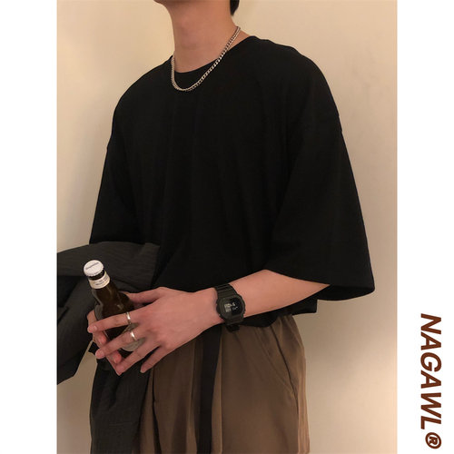 nagawl纯色短袖打底衫日系复古
