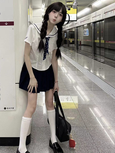 川野奈奈 小百合山道线收腰水手领衬衫jk短袖制服白色舒适透气