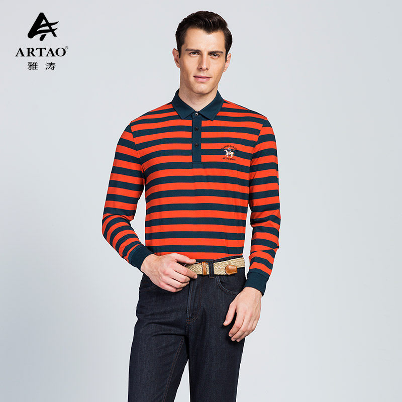 Alberto Culver T-shirt Long sleeve dad Lapel jacket Trend stripe polo Polo Shirt middle age T-shirtin the Men's clothing, T-shirt  category - from Buy2taobao.com to provide professional Taobao agent buy service