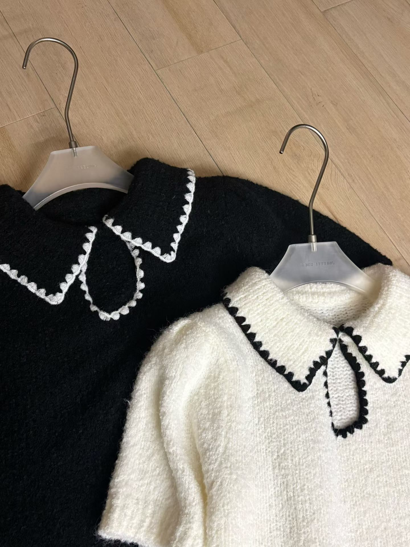 SENSE FEELING羊驼毛香风娃娃领短袖毛织短袖