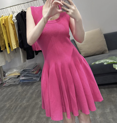 玫红色无袖连衣裙子榆同款玫粉