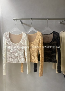 蕾丝露肤蝴蝶结打底衫 爆款 有内衬 FEELING新款 SENSE